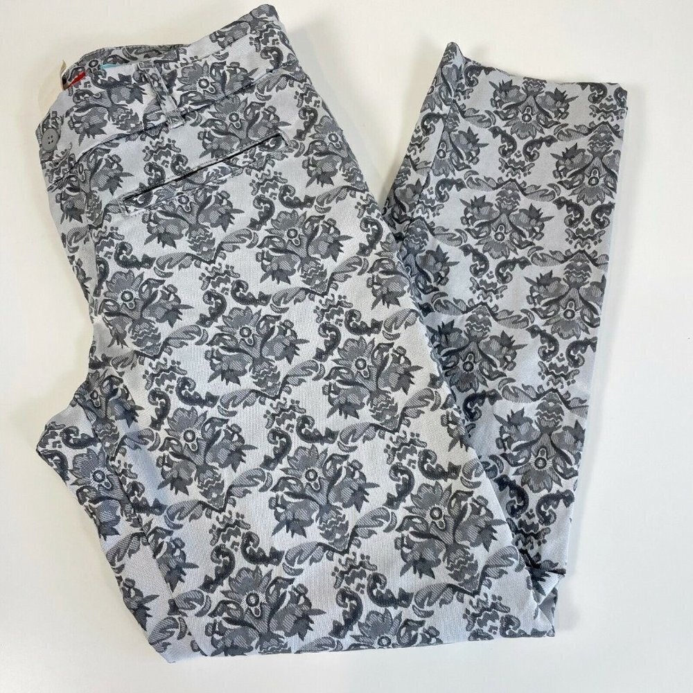 Anthro Cartonnier Womens Charlie Ankle Trouser Pants Grey Sz 6 Mid Rise Brocade‎